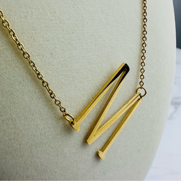 Gold Plated Stainless Steel No Tarnish M Initial Necklace - Picture 5 of 9